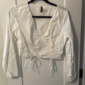 H&M White Crop Long Sleeve with Ruched